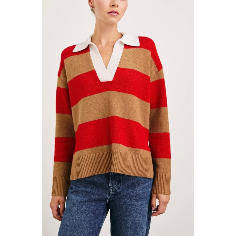 Rails Cherry Camel Striped V-Neck Sweater Sz XS